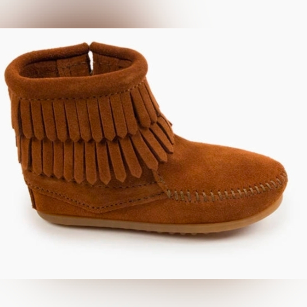 Minnetonka Double Fringe Booties Side Zip